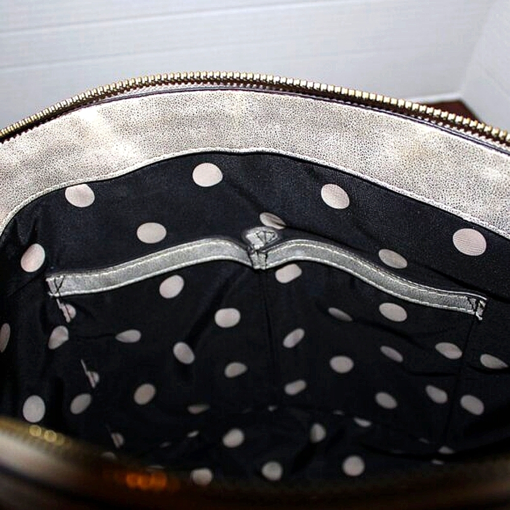 Anne Klein Metallic Satchel Handbag - Silver/Gray - Polka Dot Lining - Lion Logo - Picture 12 of 12